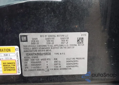 2013 GMC Acadia Denali from USA, damaged, VIN 1GKKVTKDXDJ158538